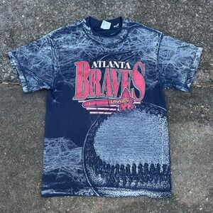 Vintage Atlanta Braves All Over Print T Shirt Tultex 90s Men's Large AOP Rare